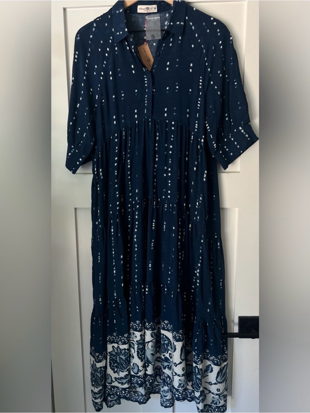 Natural Life NWT Blue Boho Maxi Dress Size Medium 100% Rayon Pockets